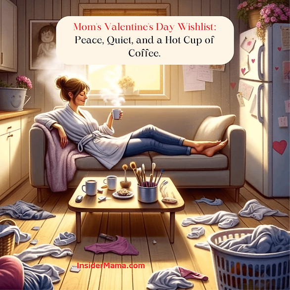 Meme - mom's Valentine's Day wishlist - peace, quiet, and a hot cup of coffee