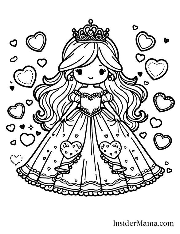 valentine coloring pages princess