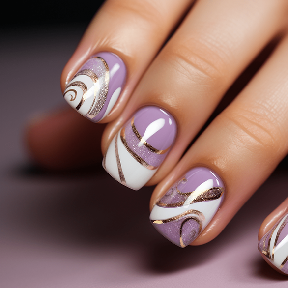 fashion nails purple and silver and white