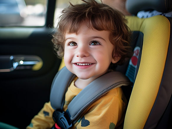 toddler car trip activities - smiling toddler boy in the car