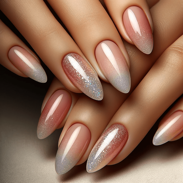 almond nails valentines day sparkle gradient