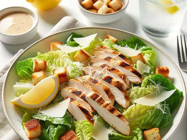 Cheap family dinner ideas: chicken caesar salad on a plate