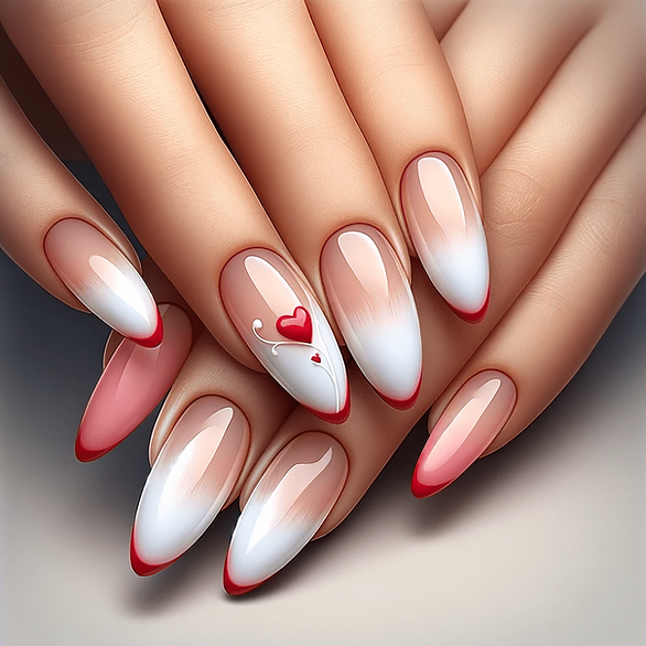 almond nails valentines day red tip french manicure
