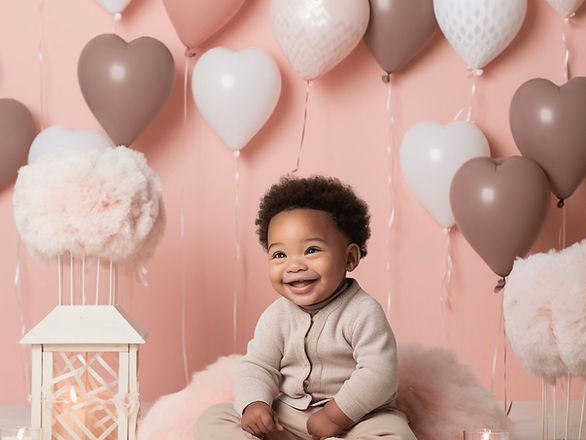 baby's first Valentine's day - baby boy smiling in neutral colors