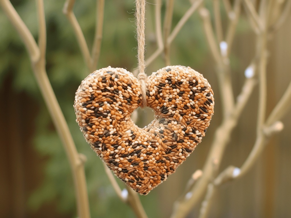 heart shaped birdseed feeder - valentine crafts for kids