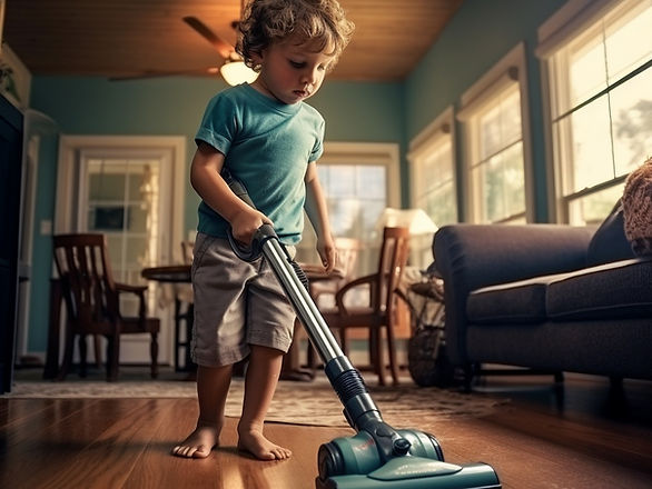 young boy vacuuming