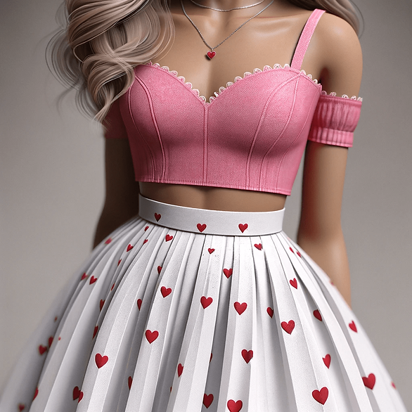valentines outfits - pink crop top and white skirt with hearts