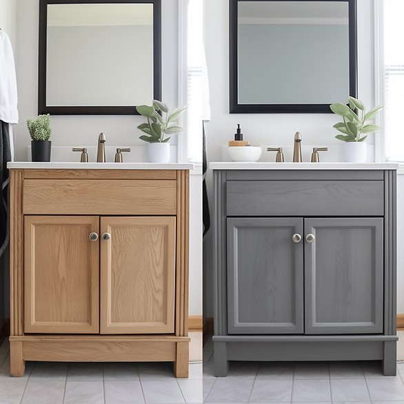 paint bathroom vanity cabinets before and after of non-painted cabinet, and painted cabinet