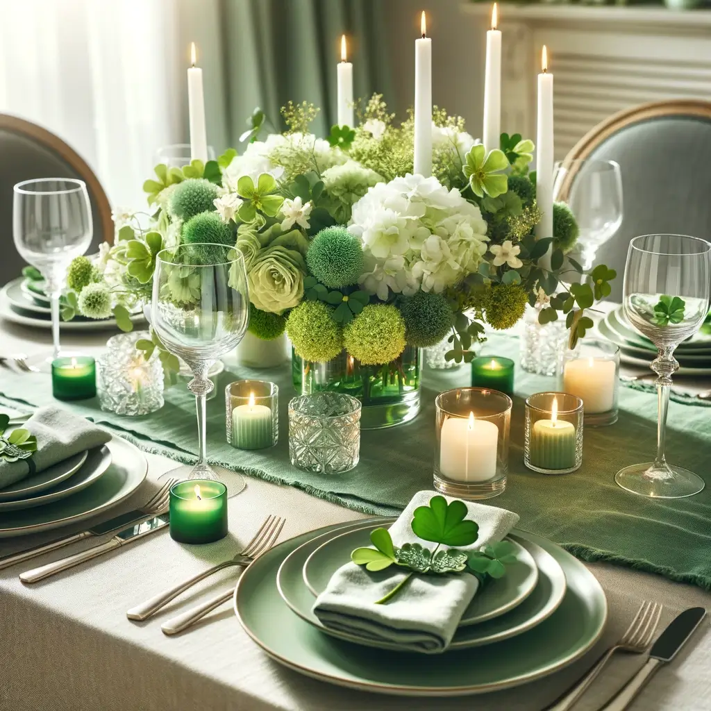 elegant table setting with many shades of green