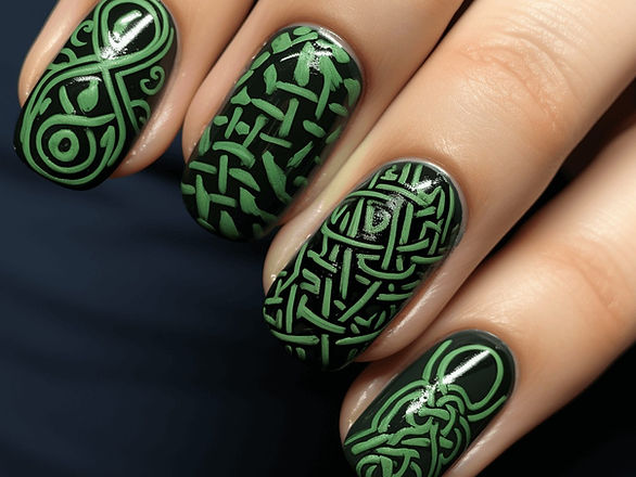 black and green designs - st. patrick's day nails