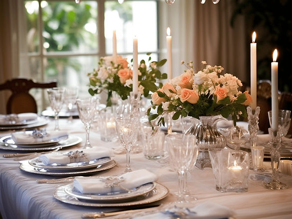 image of a beautifully set dining table for a classy dinner party in an elegant home setting. This visual perfectly captures the essence of a sophisticated and warm dining atmosphere.