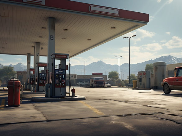 saving gas and money - gas station with truck to the side