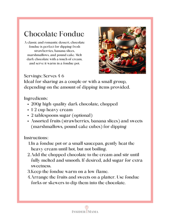 Valentine's Day desserts fondue recipe card