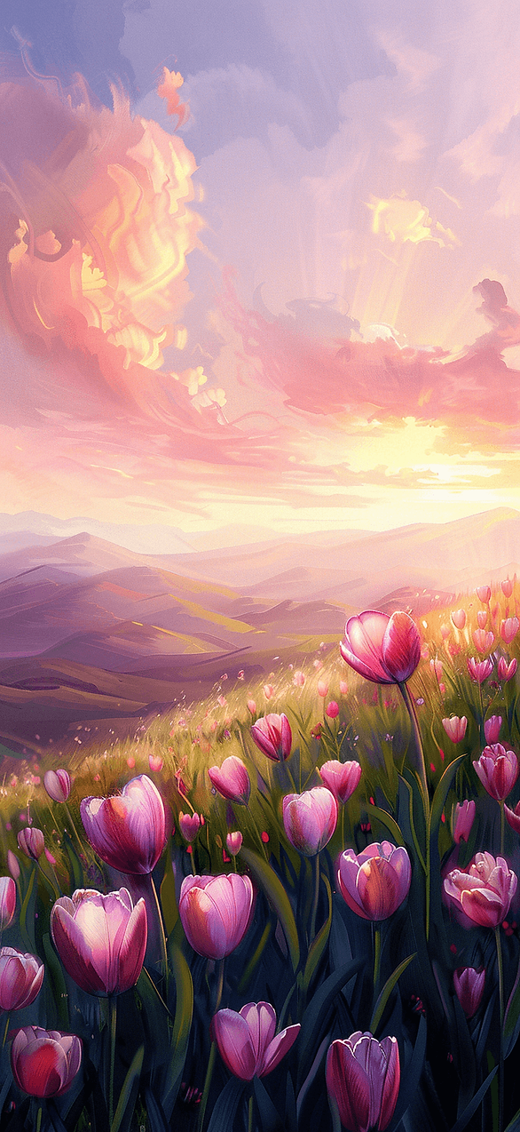 Easter iPhone wallpaper: An artistic depiction of a sunrise over a peaceful meadow, symbolizing new beginnings for Easter.