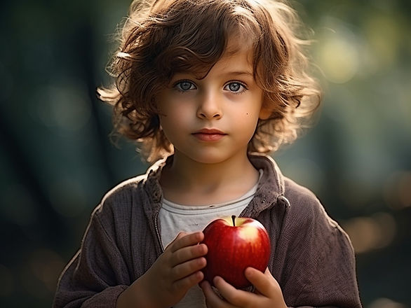 young boy holding a red apple - effects of sugary foods on children's health