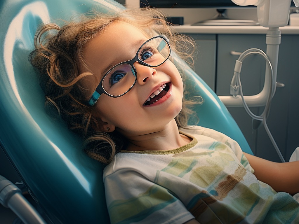 girl wearing glasses in the dentist chair - family dentistry