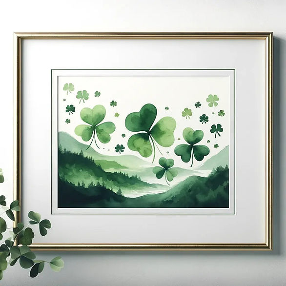 shamrock watercolor painting framed on the wall