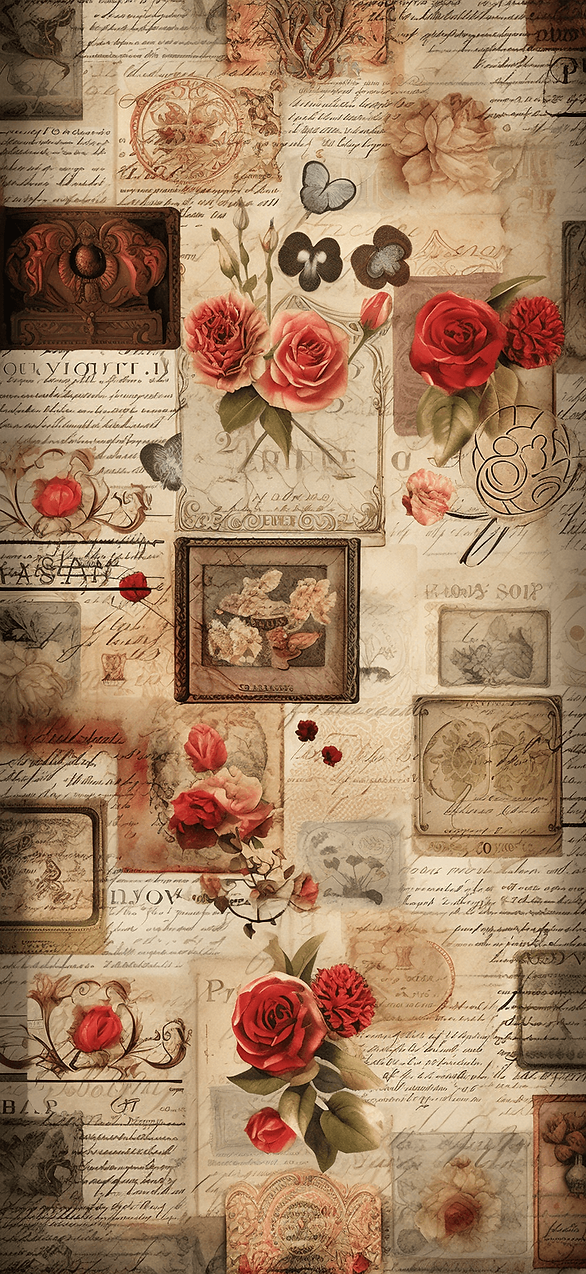 Vintage Love Letters Photo: An elegant and nostalgic image showcasing a wallpaper with vintage love letters and old-fashioned stamps. It evokes the timeless charm of romantic correspondence.