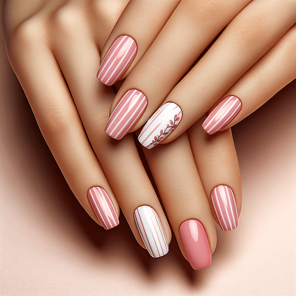 valentines nail art vertical stripes