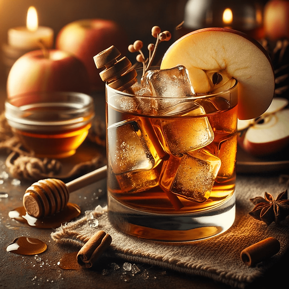 Honeyed Bourbon and Apple - A warm cocktail combining bourbon, apple juice, and honey syrup.