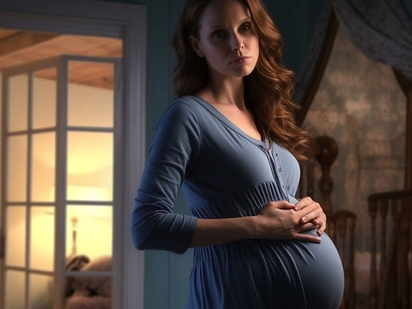 tips for first-time mothers over 30 - pregnant woman in blue dress