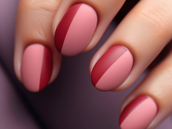 Matte Red and Pink Combination: This image presents a trendy combination of matte finishes. The medium-length nails alternate between matte red and matte pink on each nail, providing a sophisticated and contemporary look.