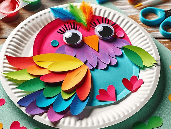 Colorful bird with googly eyes, paper plate craft