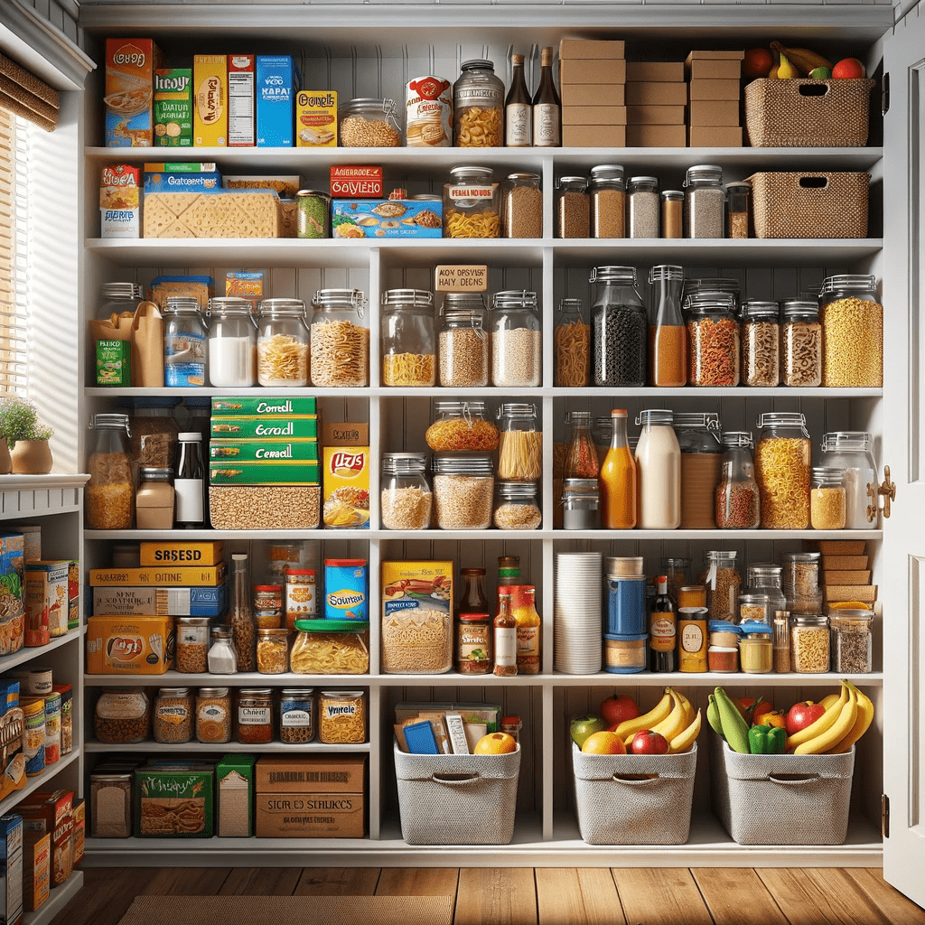 easy pantry makeover - pantry that is very full of food, but is organized