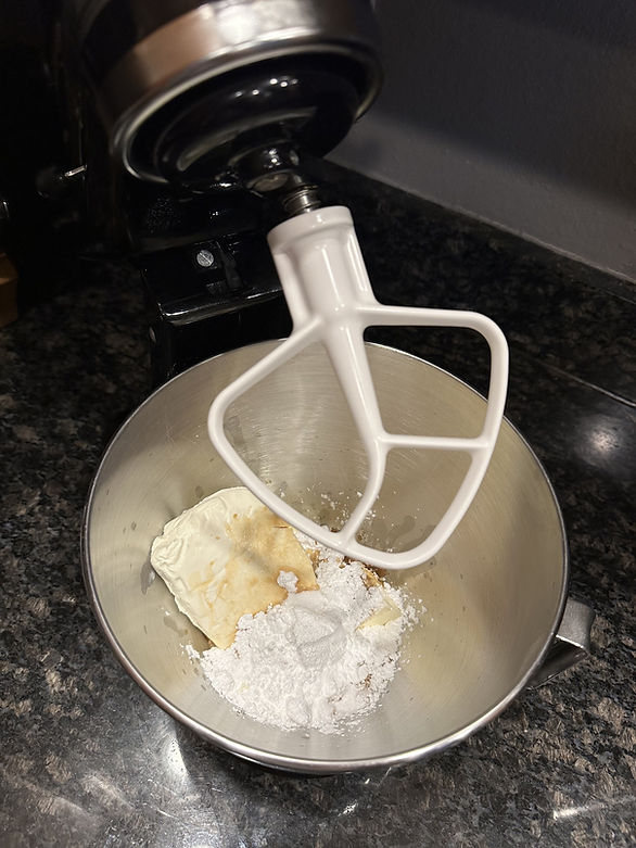 Valentine cookie dough dip - mixer with ingredients