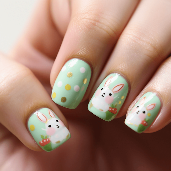 Easter bunny nails, mint green nails