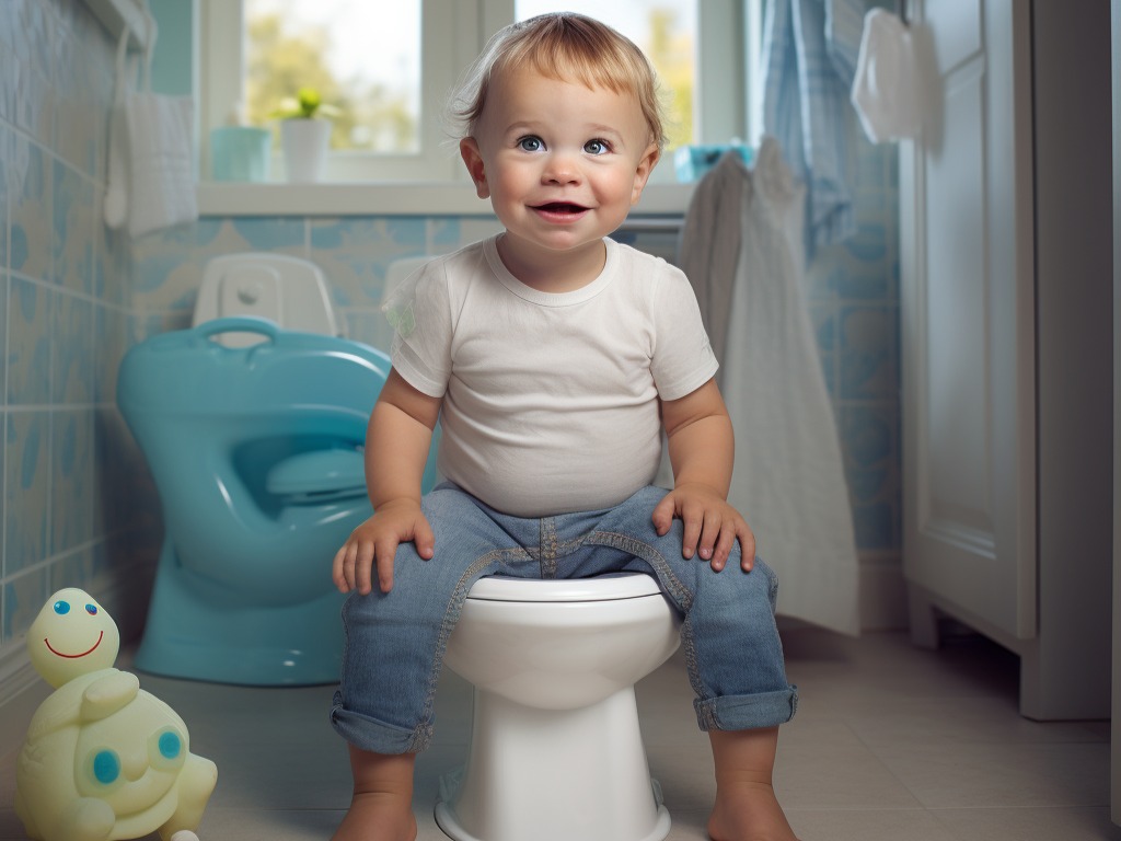potty training schedule - toddler boy on a potty fully clothed