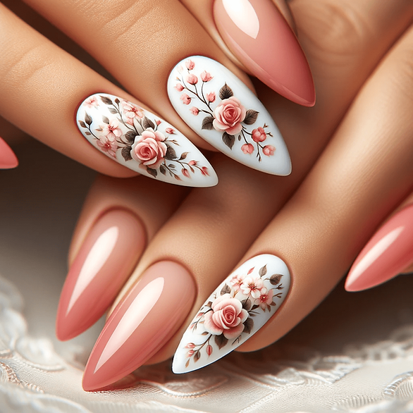 almond nails valentines day flowers