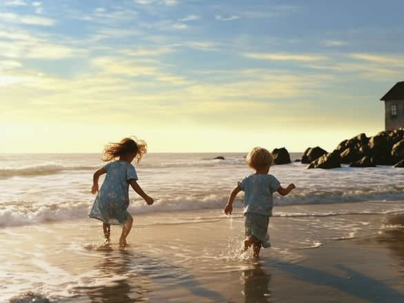 outdoor activities for kids - two children running along the shore at the beach