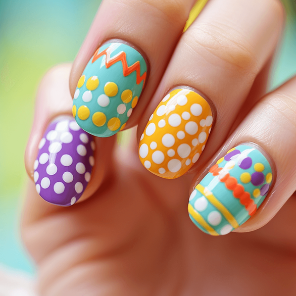 colorful Easter egg design on nails