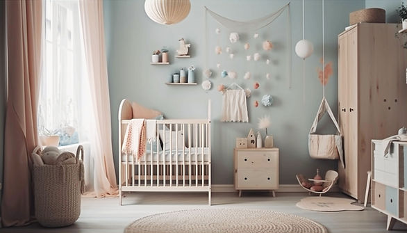 pastel and muted nursery with crib and furniture - nursery bedroom decorating ideas