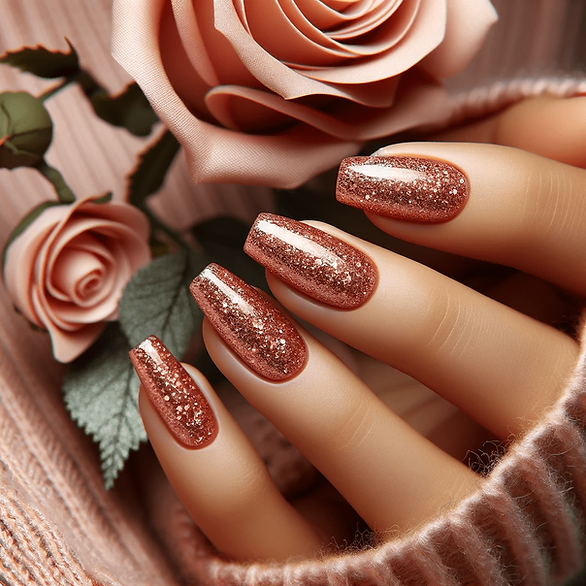 valentines nail art rose gold glitter