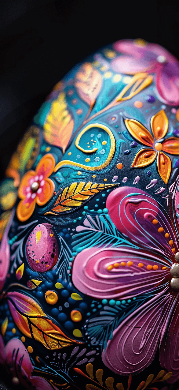 Easter iPhone wallpaper: A close-up of a beautifully painted Easter egg with intricate patterns and vibrant colors.