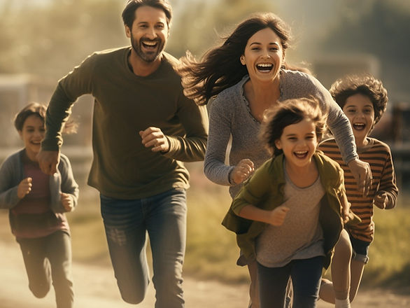 activities for outdoors - family of five running outside