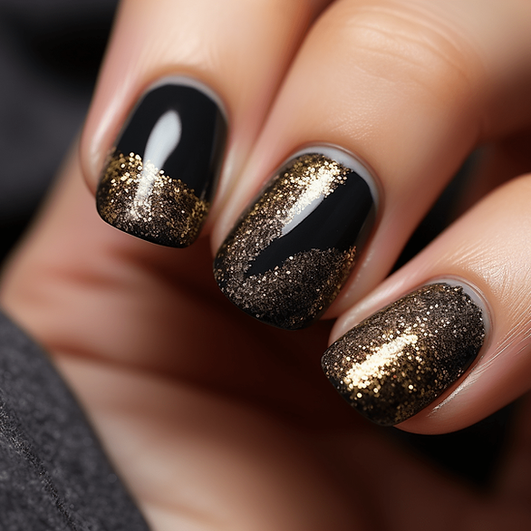 black valentines day nails black nails gold glitter