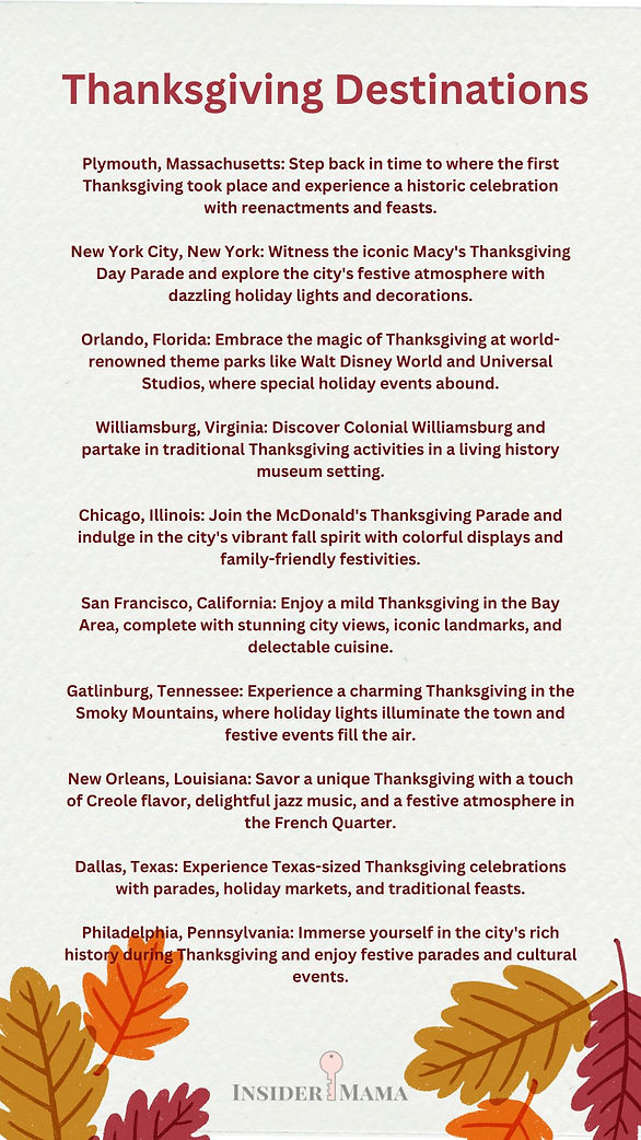 Thanksgiving Destinations United States list - family trips during Thanksgiving