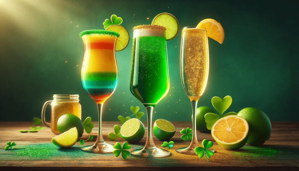 St. Patrick's Day mimosas - three glasses