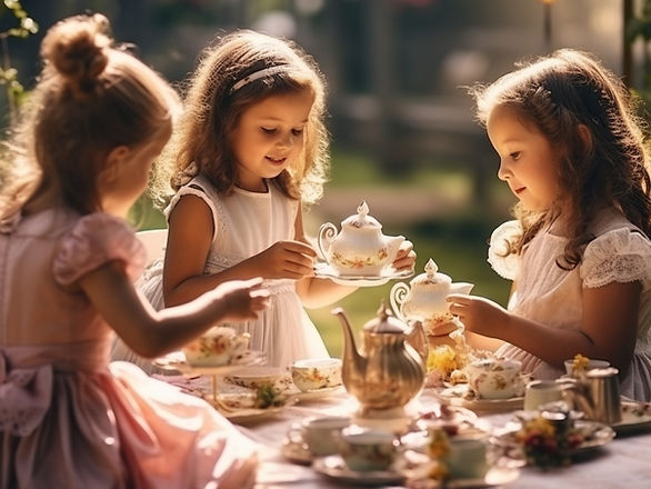 child's tea party ideas - three young girls at a tea party