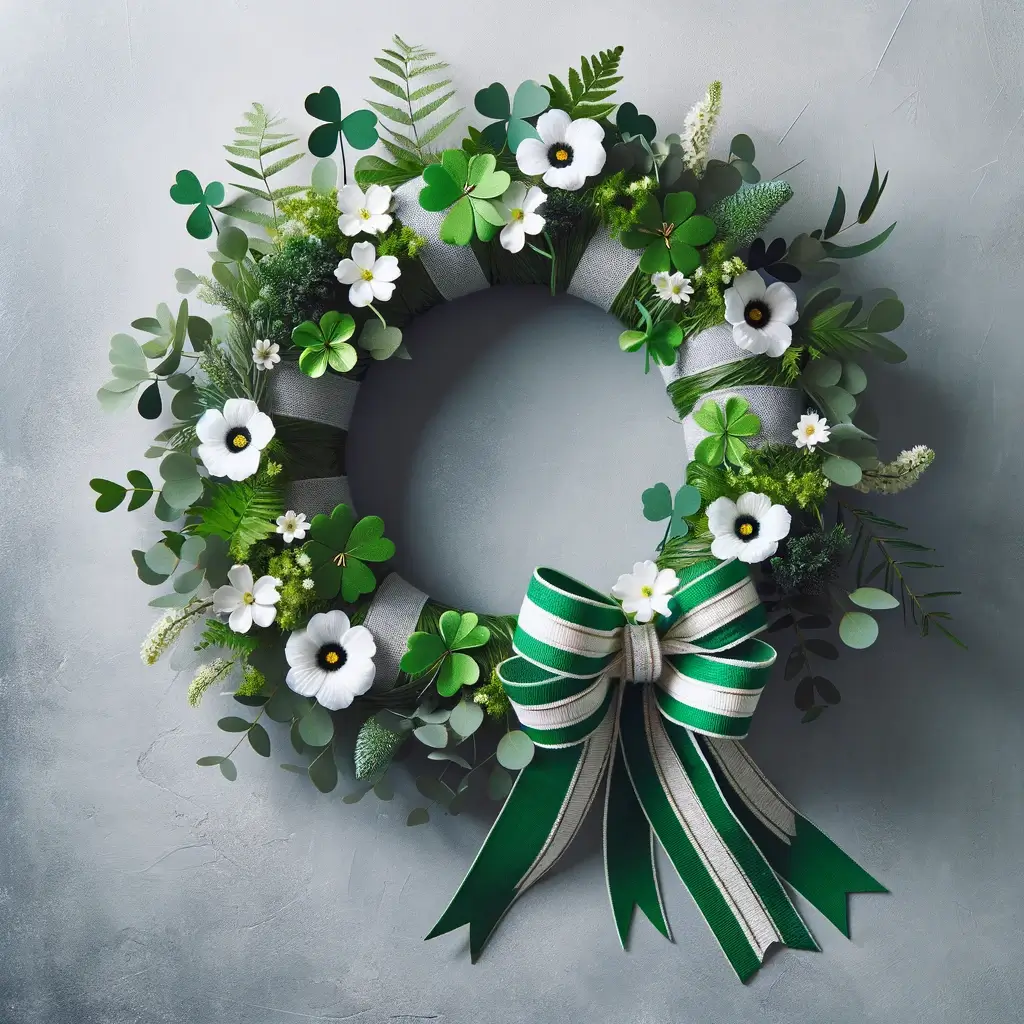 green and white wreath with a bow