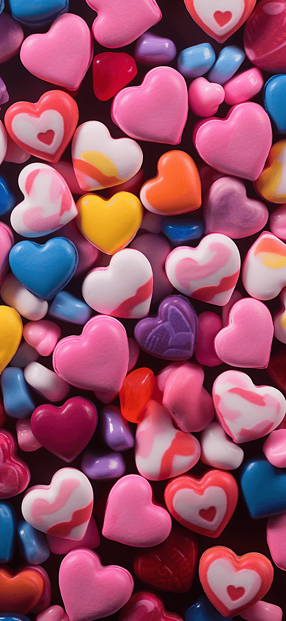 Candy Hearts Photo: A fun and vibrant wallpaper filled with classic Valentine's candy hearts. Each heart has a sweet message, creating a playful and cheerful vibe.