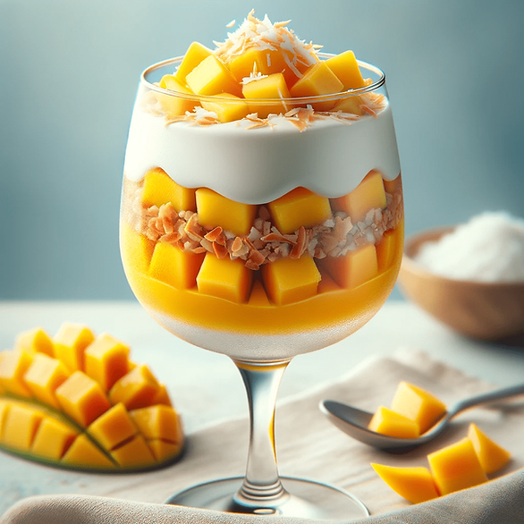 mango coconut wine glass dessert