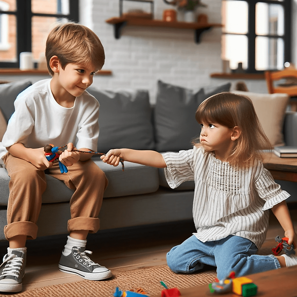 sibling rivalry help - a boy and girl fighting over a toy