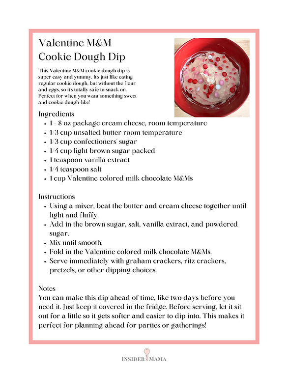 Valentine cookie dough dip - recipe for M&M cookie dough