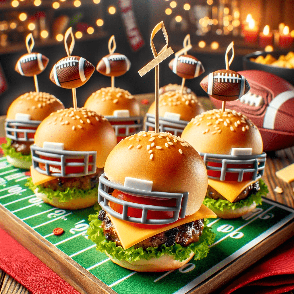 super bowl food ideas - football helmet burger sliders