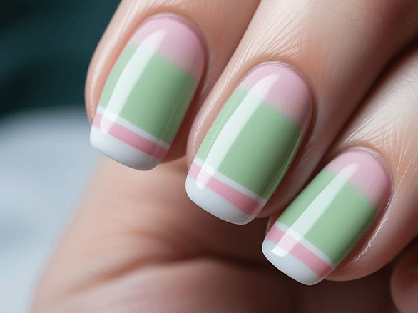 light green, pink and white striped st. patrick's day nails