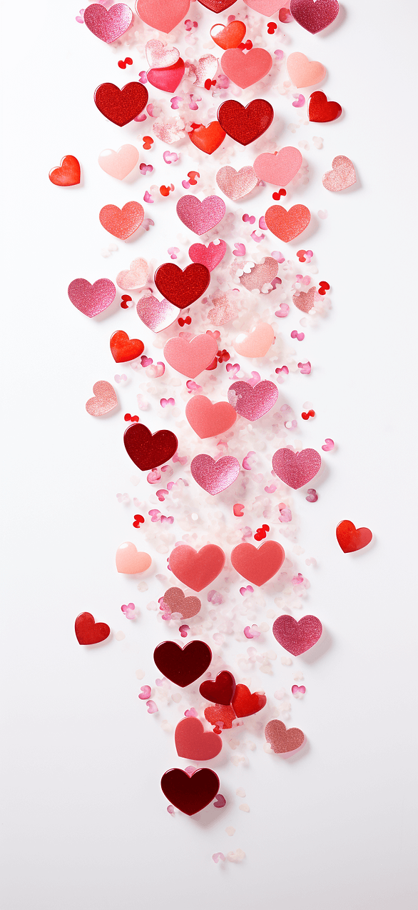 The Classic Heart Photo: This image shows a wallpaper filled with red and pink hearts shimmering against a soft white background. It's a timeless and romantic Valentine's Day theme, perfect for anyone who loves the traditional symbols of love.